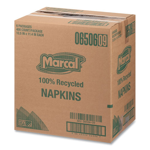 Image of Marcal® 6506 100% Recycled Luncheon Napkins, 1 Ply, 11.4 x 12.5, White, 400/Pack, 6 Packs/Carton