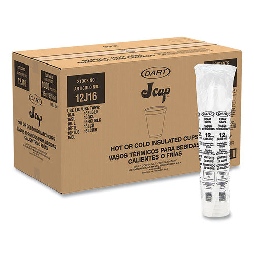 Image of Dart® 12J16 Foam Drink Cups, 12 oz, Squat, White, 1,000/Carton