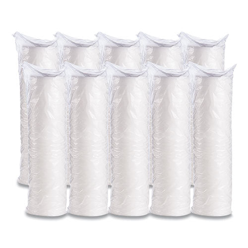 Image of Dart® 12JL Plastic Lids for Foam Cups, Bowls and Containers, Vented, Fits 6 oz to 14 oz, White, 100/Pack, 10 Packs/Carton