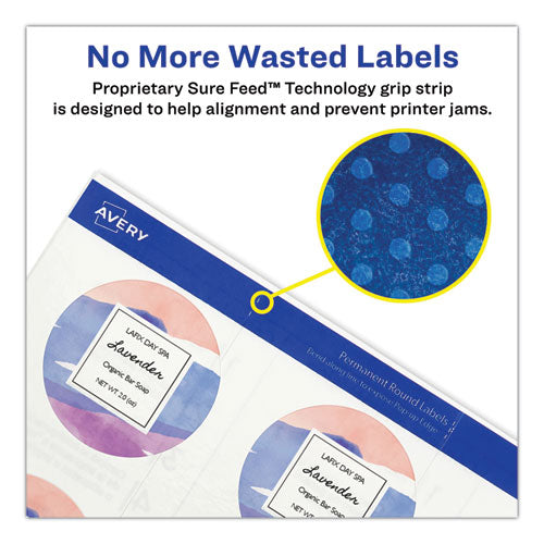 Image of Avery® 04222 Printable Self-Adhesive Permanent ID Labels w/Sure Feed, 0.75" dia, Clear, 400/PK