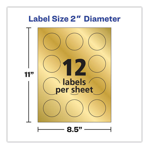 Image of Avery® 22831 Round Labels, Inkjet Printers, 2" dia, Gold, 12/Sheet, 8 Sheets/Pack