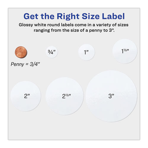 Image of Avery® 22830 Round Print-To-The Edge Labels With Surefeed, 2.5" Dia, Glossy White, 90/pk
