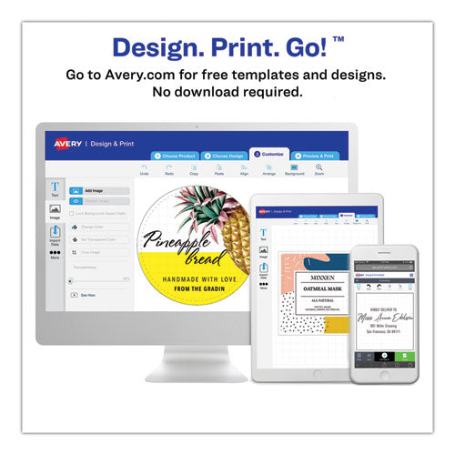 Image of Avery® 22830 Round Print-To-The Edge Labels With Surefeed, 2.5" Dia, Glossy White, 90/pk
