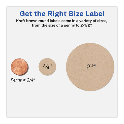 Image of Avery® 22808 Round Brown Kraft Print-To-The-Edge Labels, 2.5" Dia, 225/pk