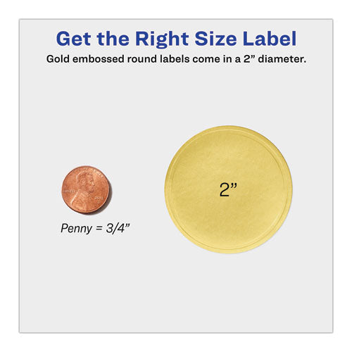 Image of Avery® 22831 Round Labels, Inkjet Printers, 2" dia, Gold, 12/Sheet, 8 Sheets/Pack
