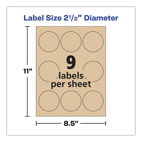 Image of Avery® 22808 Round Brown Kraft Print-To-The-Edge Labels, 2.5" Dia, 225/pk