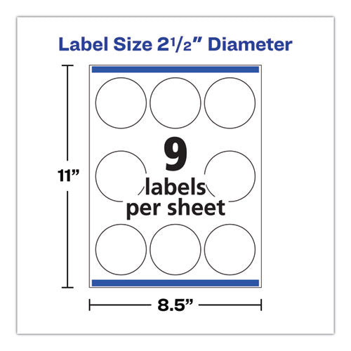Image of Avery® 22830 Round Print-To-The Edge Labels With Surefeed, 2.5" Dia, Glossy White, 90/pk