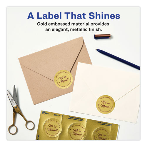 Image of Avery® 22831 Round Labels, Inkjet Printers, 2" dia, Gold, 12/Sheet, 8 Sheets/Pack