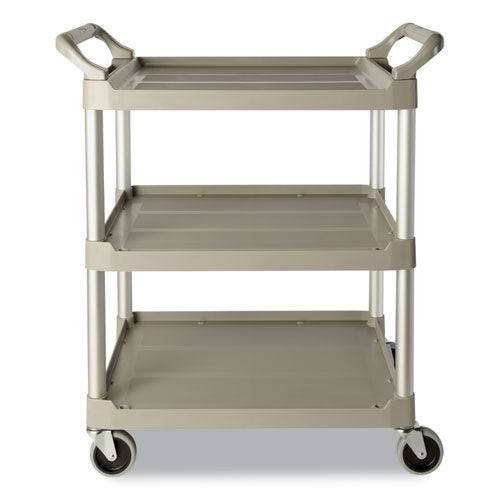 Image of Rubbermaid® Commercial FG342488PLAT Three-Shelf Service Cart, Plastic, 3 Shelves, 200 lb Capacity, 18.63" x 33.63" x 37.75", Platinum