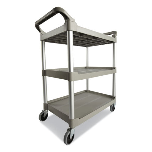 Image of Rubbermaid® Commercial FG342488PLAT Three-Shelf Service Cart, Plastic, 3 Shelves, 200 lb Capacity, 18.63" x 33.63" x 37.75", Platinum