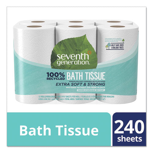 Image of Seventh Generation® 13733 100% Recycled Bathroom Tissue, Septic Safe, 2-Ply, White, 240 Sheets/Roll, 12 Rolls/Pack
