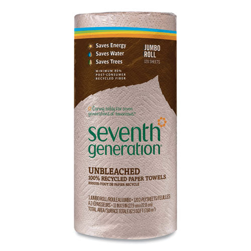 Image of Seventh Generation® SEV 13720 Natural Unbleached 100% Recycled Paper Kitchen Towel Rolls, 2-Ply, Individually Wrapped, 11 x 9, 120/Roll, 30 Rolls/Carton