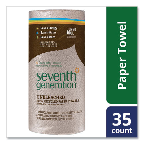 Image of Seventh Generation® SEV 13720 Natural Unbleached 100% Recycled Paper Kitchen Towel Rolls, 2-Ply, Individually Wrapped, 11 x 9, 120/Roll, 30 Rolls/Carton