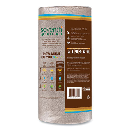 Image of Seventh Generation® SEV 13720 Natural Unbleached 100% Recycled Paper Kitchen Towel Rolls, 2-Ply, Individually Wrapped, 11 x 9, 120/Roll, 30 Rolls/Carton