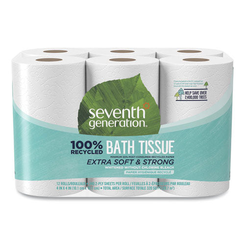 Image of Seventh Generation® 13733 100% Recycled Bathroom Tissue, Septic Safe, 2-Ply, White, 240 Sheets/Roll, 12 Rolls/Pack