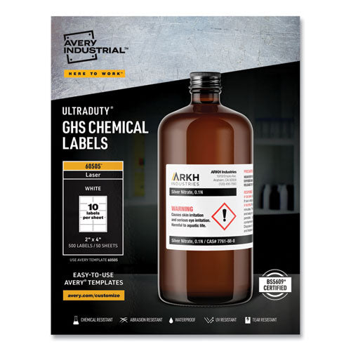 Image of Avery® 60505 Ultraduty Ghs Chemical Waterproof And Uv Resistant Labels, 2 X 4, White, 10/sheet, 50 Sheets/box