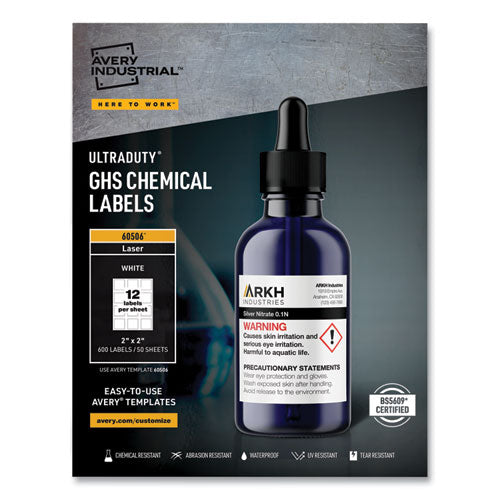 Image of Avery® 60506 Ultraduty Ghs Chemical Waterproof And Uv Resistant Labels, 2 X 2, White, 12/sheet, 50 Sheets/box