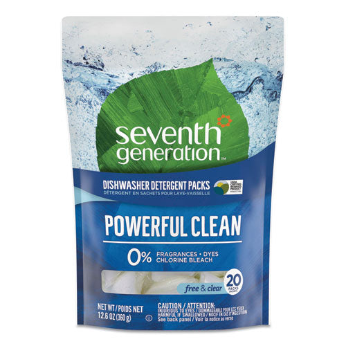 Image of Seventh Generation® 10732913451804 Natural Automatic Dishwasher Detergent Packs, Free and Clear, 45 Powder Packets/Box