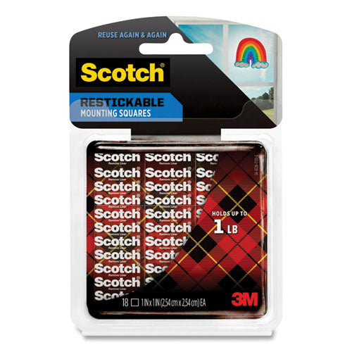 Image of Scotch® R100S Restickable Mounting Tabs, Holds Up to 0.25 lb, 1" x 1", Clear, 18/Pack