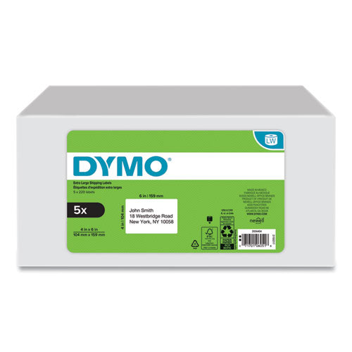 Image of DYMO® 2026404 LW Extra-Large Shipping Labels, 4" x 6", White, 220 Labels/Roll, 5 Rolls/Pack