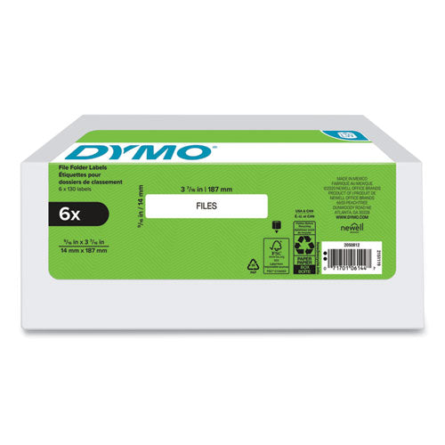 Image of DYMO® 2050812 LW 1-Up File Folder, 0.56" x 3.43", White, 130 Labels/Roll, 6 Rolls/Pack
