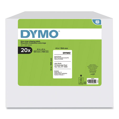 Image of DYMO® 2050829 LW Extra-Large Shipping Labels, 4" x 6", White, 220 Labels/Roll, 20 Rolls/Box