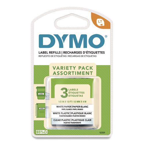 Image of DYMO® 12331 Letratag Paper/plastic Label Tape Value Pack, 0.5" X 13 Ft, Assorted, 3/pack