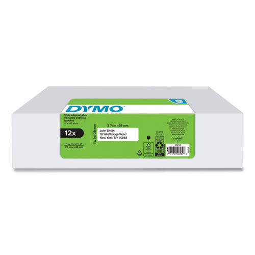 Image of DYMO® 2050768 LW Address Labels, 1.13" x 3.5", White, 350 Labels/Roll, 12 Rolls/Pack