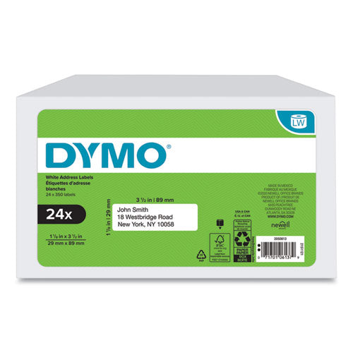 Image of DYMO® 2050813 LW Address Labels, 1.13" x 3.5", White, 350 Labels/Roll, 24 Rolls/Box