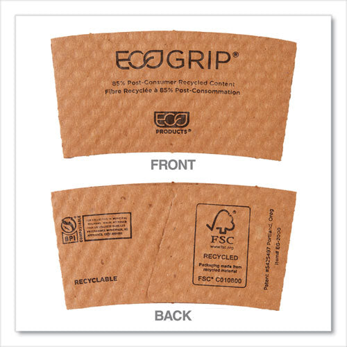 Image of Eco-Products® EG-2000 EcoGrip Recycled Content Hot Cup Sleeve, Fits 12, 16, 20, 24 oz Cups, Kraft, 1,300/Carton