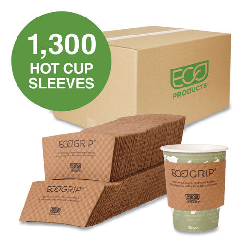 Image of Eco-Products® EG-2000 EcoGrip Recycled Content Hot Cup Sleeve, Fits 12, 16, 20, 24 oz Cups, Kraft, 1,300/Carton