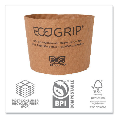 Image of Eco-Products® EG-2000 EcoGrip Recycled Content Hot Cup Sleeve, Fits 12, 16, 20, 24 oz Cups, Kraft, 1,300/Carton