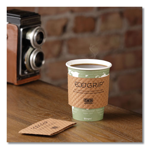 Image of Eco-Products® EG-2000 EcoGrip Recycled Content Hot Cup Sleeve, Fits 12, 16, 20, 24 oz Cups, Kraft, 1,300/Carton