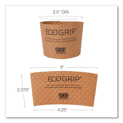 Image of Eco-Products® EG-2000 EcoGrip Recycled Content Hot Cup Sleeve, Fits 12, 16, 20, 24 oz Cups, Kraft, 1,300/Carton