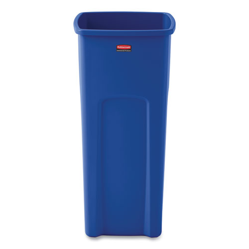 Image of Rubbermaid® Commercial FG356973BLUE Untouchable Square Waste Receptacle, 23 gal, Plastic, Blue