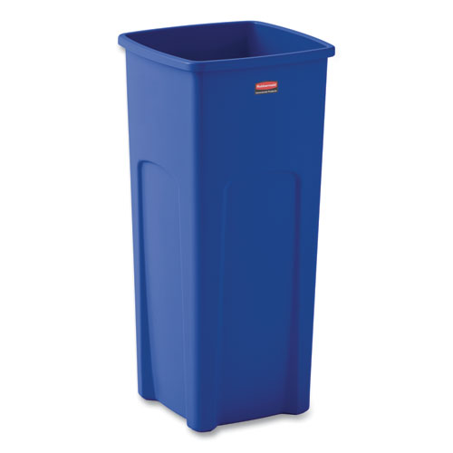Image of Rubbermaid® Commercial FG356973BLUE Untouchable Square Waste Receptacle, 23 gal, Plastic, Blue