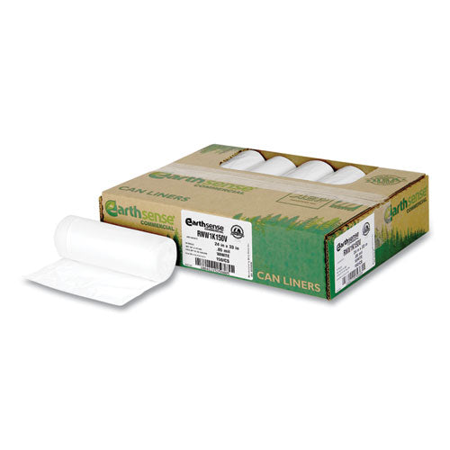 Image of Earthsense® Commercial 1507072 Linear-Low-Density Recycled Tall Kitchen Bags, Open-Face, 13 gal, 24" x 33", White, 15 Bags/Roll, 10 Rolls/Box