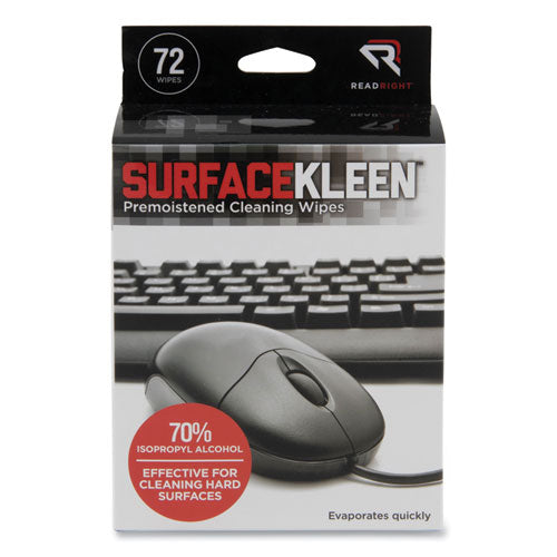 Image of Read Right® RR15109 SurfaceKleen Premoistened Alcohol Cleaning Wipes, 5 x 5, Individual Foil Packets, Unscented, White, 72/Box
