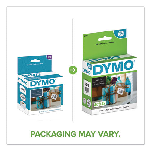 Image of DYMO® 30332 Labelwriter Multipurpose Labels, 1" X 1", White, 750 Labels/roll