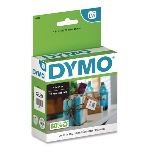 Image of DYMO® 30332 Labelwriter Multipurpose Labels, 1" X 1", White, 750 Labels/roll
