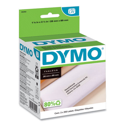 Image of DYMO® 30252 Labelwriter Address Labels, 1.12" X 3.5", White, 350 Labels/roll, 2 Rolls/pack