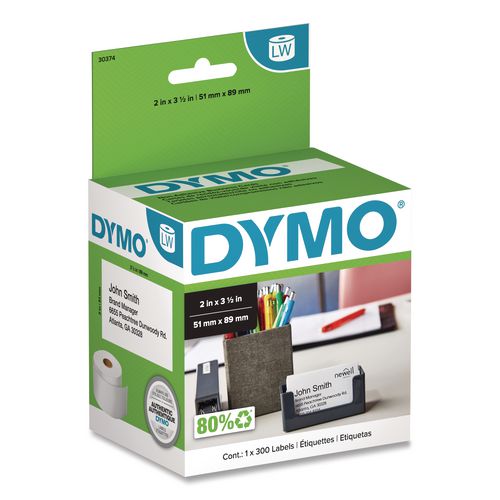 Image of DYMO® 30374 Labelwriter Business/appointment Cards, 2" X 3.5", White, 300 Labels/roll
