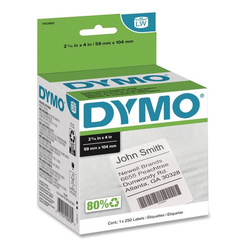 Image of DYMO® 1763982 Labelwriter Shipping Labels, 2.31" X 4", White, 250 Labels/roll