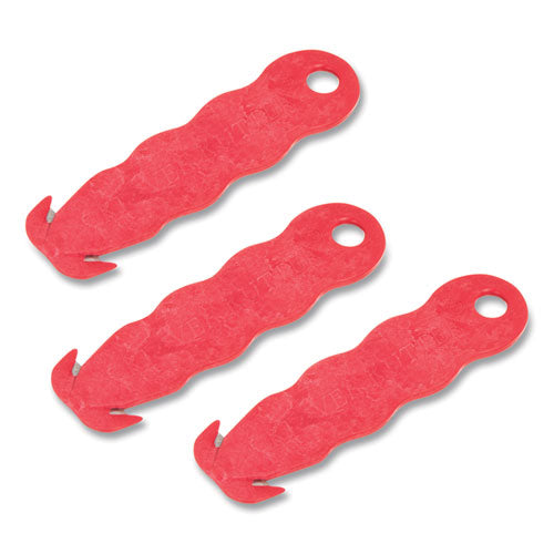 Image of San Jamar® KK403 Klever Kutter Safety Cutter, 3 Razor Blades, 1" Blade, 4" Plastic Handle, Red
