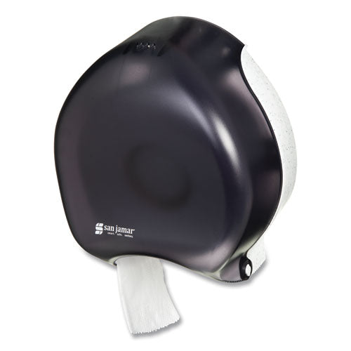Image of San Jamar® R2000TBK Single 9" Jumbo Bath Tissue Dispenser, Classic, 10.25 x 5.63 x 12, Transparent Black Pearl