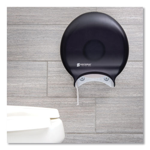 Image of San Jamar® R2000TBK Single 9" Jumbo Bath Tissue Dispenser, Classic, 10.25 x 5.63 x 12, Transparent Black Pearl