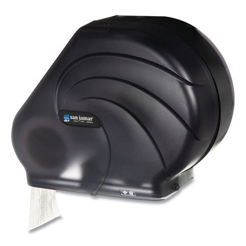 Image of San Jamar® R3090TBK Oceans Reserva Jumbo Tissue Dispenser with Stub Roll, 16.75 x 5.5 x 12.25, Black Pearl