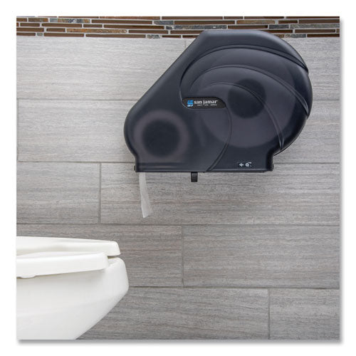 Image of San Jamar® R3090TBK Oceans Reserva Jumbo Tissue Dispenser with Stub Roll, 16.75 x 5.5 x 12.25, Black Pearl