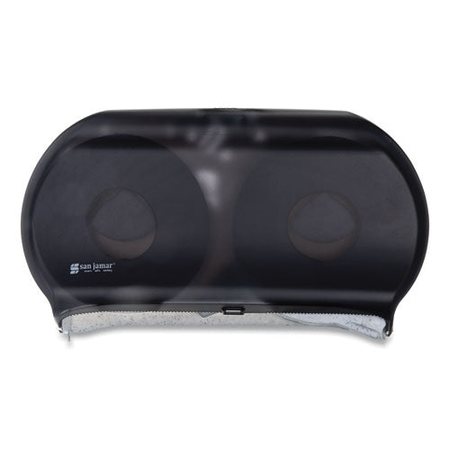 Image of San Jamar® R4000TBK Twin 9" Jumbo BathTissue Dispenser, Classic, 19 x 5.25 x 12, Transparent Black Pearl