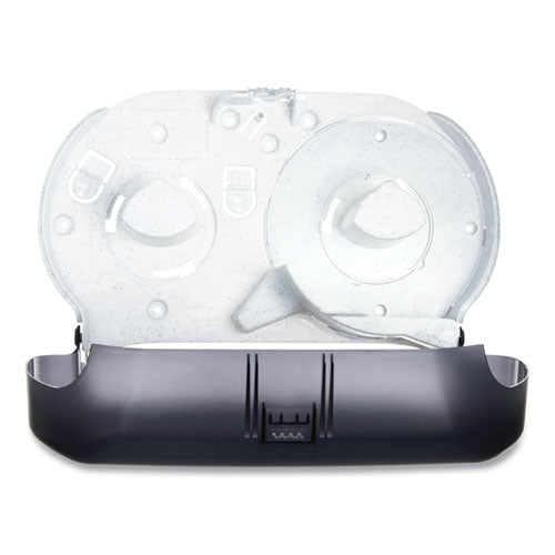 Image of San Jamar® R4000TBK Twin 9" Jumbo BathTissue Dispenser, Classic, 19 x 5.25 x 12, Transparent Black Pearl